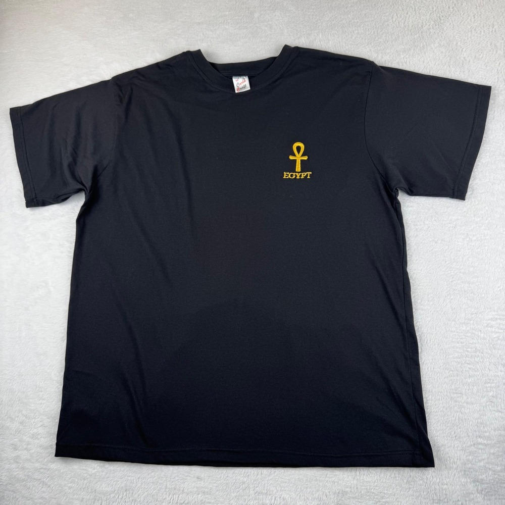 Carla Craft T-Shirt Mens 5XL Black Egyptian Cotton Ankh Symbol Embroidered Tee